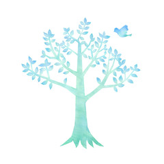 Obraz premium 青い鳥と木のイラスト