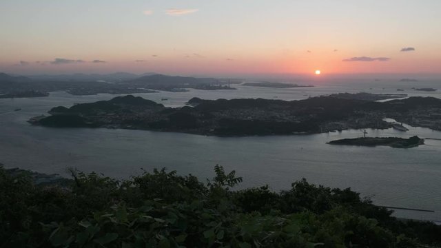 Ocean Sunset Over the Kanmon Strait in Shimonoseki and Moji, Japan