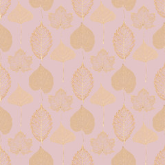 Transparent gold skeleton leaves autumn seamless pattern