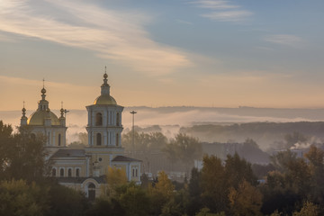 Fototapeta na wymiar Novokuznetsk, Kemerovo region, Russian Federation - 09/21/2018: Savior Transfiguration Cathedral.