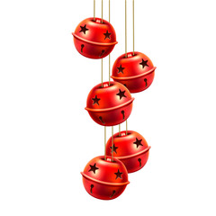 Vector red realistic jingle bells toys handing - obrazy, fototapety, plakaty