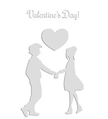 Silhouettes of a guy and a girl who hold hands. on the background of the heart. Valentine's Day. vector illustration.