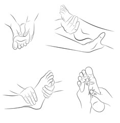 foot massage. hand movements for feet massage. medical recommendations. vector illustration. - obrazy, fototapety, plakaty