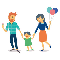 Family with young kid and mother holding balloons