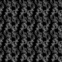 Lace elegant vintage floral pattern - light gray line art on a black background, hand drawn vector illustration