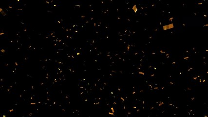 Gold Falling Confetti on Black Background. 3D Animation.