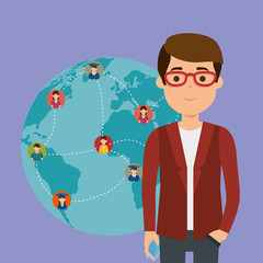 young man student with world community