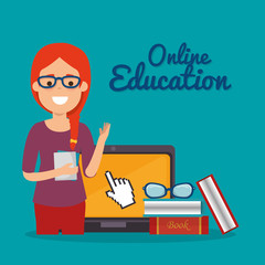 young woman with laptop education online