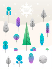 Set of trees in flat style.