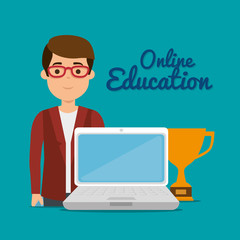 young man with laptop education online