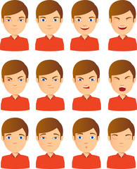 Young Male Face expression set