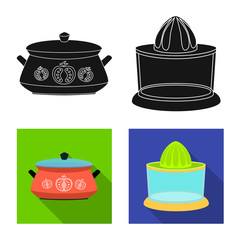 Vector illustration of kitchen and cook symbol. Collection of kitchen and appliance vector icon for stock.