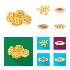Isolated object of pasta and carbohydrate sign. Collection of pasta and macaroni stock vector illustration.