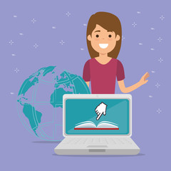 teacher woman with laptop online education