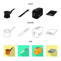 Vector illustration of kitchen and cook symbol. Collection of kitchen and appliance vector icon for stock.