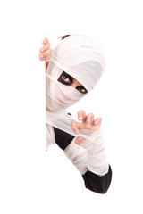 Boy in Halloween mummy costume