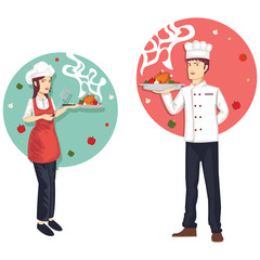 Chef at the restaurant serve the main course