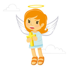 Little Flying Angel bringing a cross