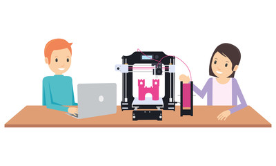 Two teenager Printing a Model using 3d Printer