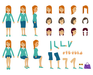 Cute women with many poses. Various head, various hairstyles, and various leg