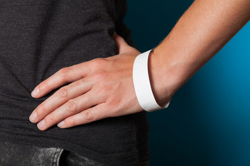 Paper event white bracelet mockup, wristband design. Identification wrist, adhesive.
