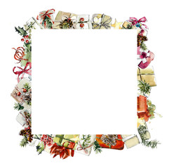 Frame from herb. Watercolor hand drawn illustration. Botanical illustration