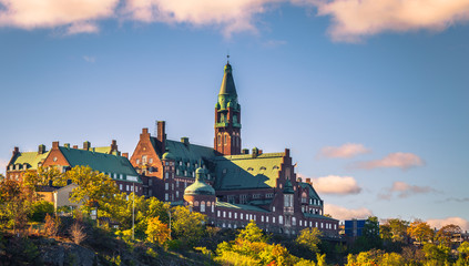 Stockholm - September 23, 2018: Historic building in Stockholm seen from the Swedish Archipelago, Sweden