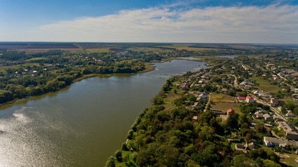 Aerial view of the lake in the vilage.