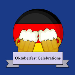 illustration of elements of beer festival Oktoberfest background. illustration of beer mugs on German flag  with Oktoberfest Celebration Beer Festival text on the occasion of beer festival Oktoberfest