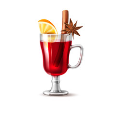 Vector realistic mulled wine glass orange anise