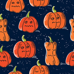 Halloween seamless pattern with orange pumpkins. Background for textile, wallpapers, gift wrap and scrapbook. Vector illustration.