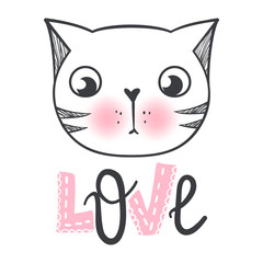 Vector cute fashion cat. Stylish kitten. Doodle Kitty.