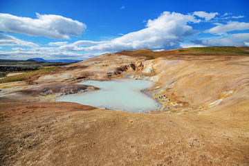 A beautiful Iceland landscape with a lake in summer.