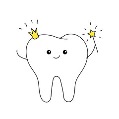 tooth fairy with crown and magic wand. cute children's card. minimal