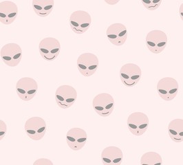 Aliens, seamless pattern, pink, color, different emotions, vector. Pink alien faces on a pink field. Decorative seamless pattern. Vector image.   
