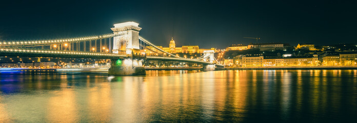 Chain bridge on Danube river in Budapest, Hungary