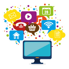 computer with social media marketing icons