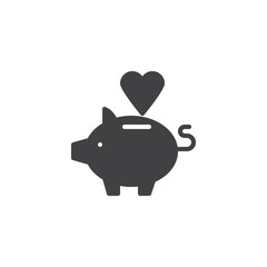 Piggy bank with heart vector icon. filled flat sign for mobile concept and web design. Donation simple solid icon. Symbol, logo illustration. Pixel perfect vector graphics