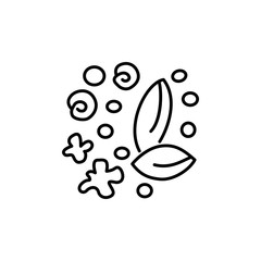 Black & white illustration of houseplant seeds. Different kinds of floral seeds. Vector line icon. Isolated on white background.