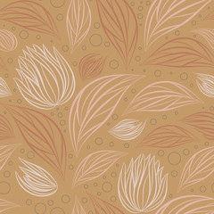 Seamless vector floral pattern with abstract outline flowers in pastel colors