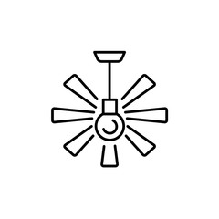 Vector illustration of ceiling fan. Line icon of modern light fixture & ventilator. Home & office lighting. Isolated on white background.