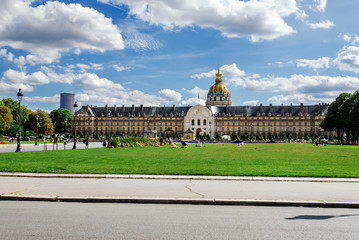 Paris, France - August 13, 2017. Palace Les Invalides or National Residence of the Invalids in Paris is popular touristic complex of museums and monuments relating to military history of France.