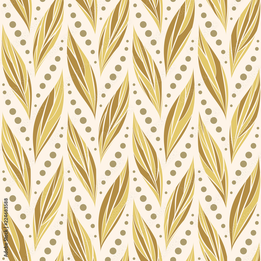 Wall mural Seamless vector chevron pattern with abstract floral elements in monochrome beige colors - Wall murals
