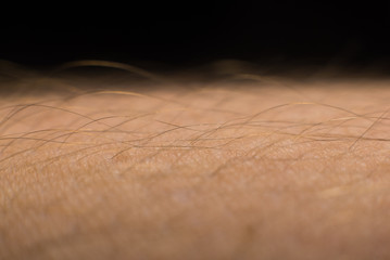 Close up of human skin with hair. Selective focus