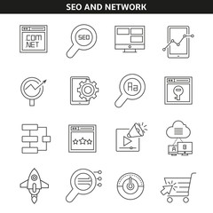 seo and network icons in line style