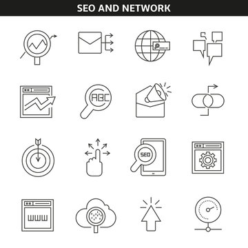 seo and network icons in line style