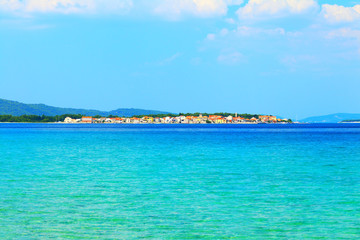 Blue Adriatic sea and Island Krapanj near Sibenik touristic destination, Croatia