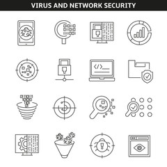 virus and network security icons in line style