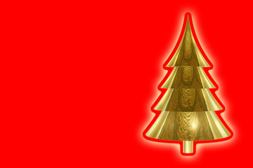 Golden christmas tree on red background - image with copy space