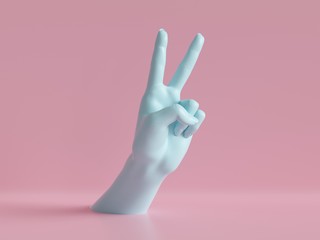 3d render, female hands isolated, party rock gesture, victory sign, shop display, minimal fashion background, mannequin body part, pink blue pastel colors - obrazy, fototapety, plakaty